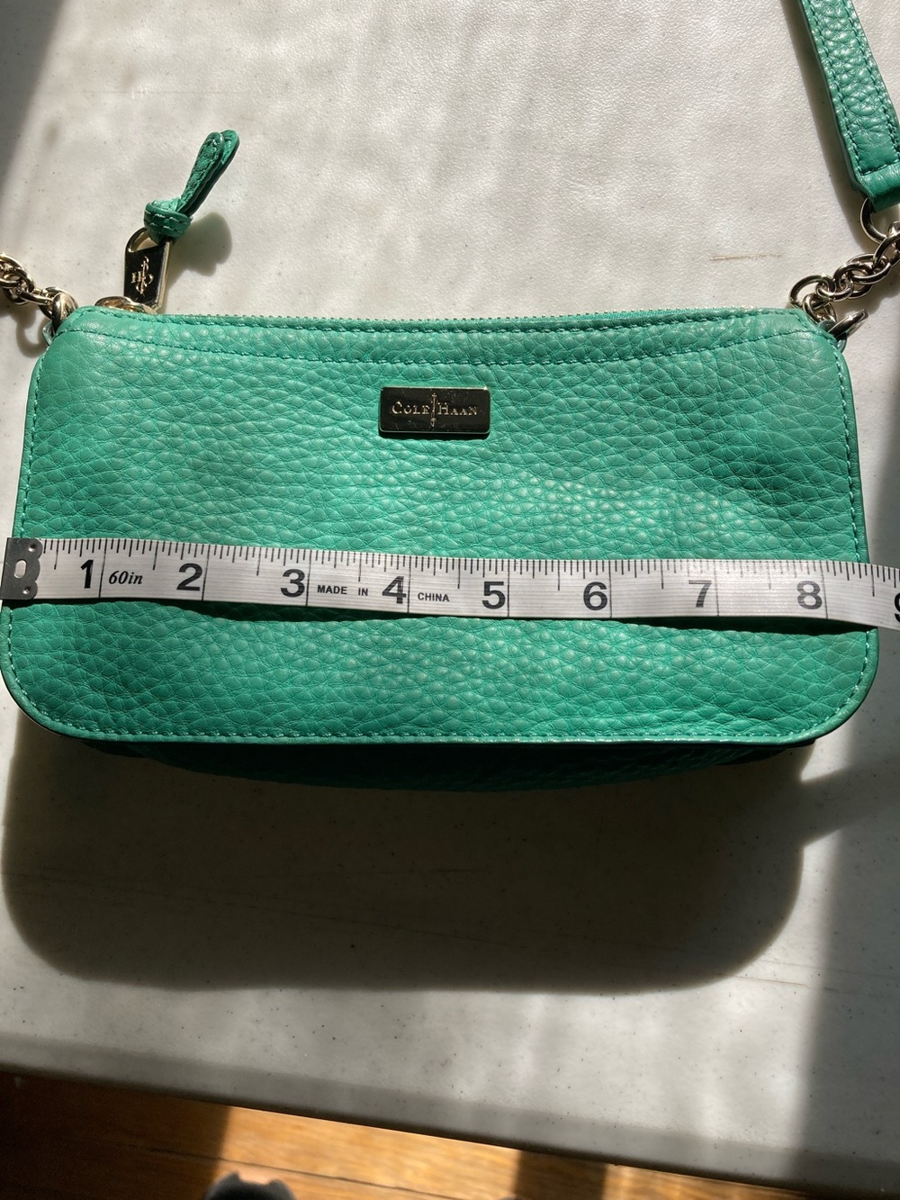 Cole Haan Teal Pebbled Leather Crossbody with Gold-Tone Hardware - Picture 6 of 9